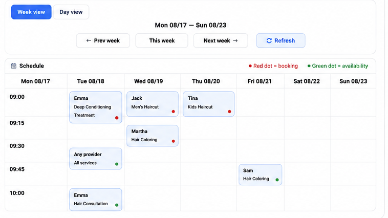 NextEraAI calendar week view with appointments