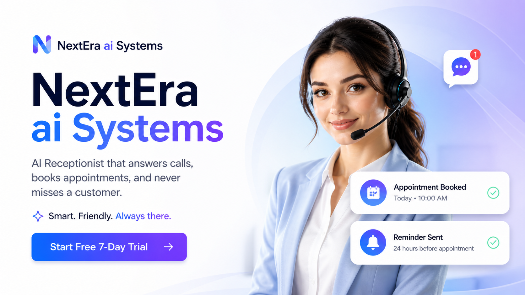 NextEra ai Systems AI receptionist booking and reminder preview